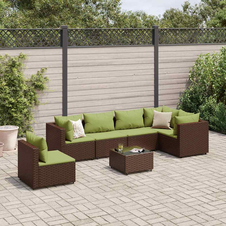 loungesæt til haven 7 dele med hynder polyrattan brun