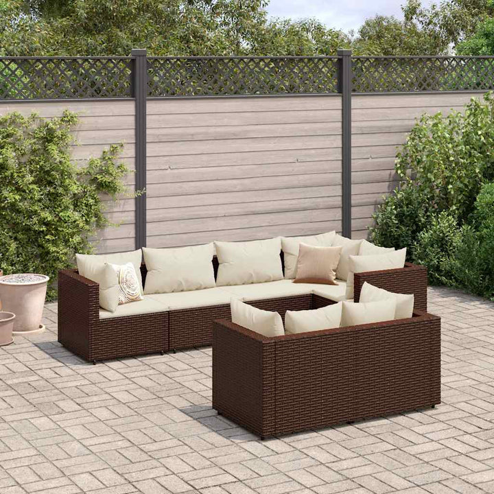 loungesæt til haven 7 dele med hynder polyrattan brun