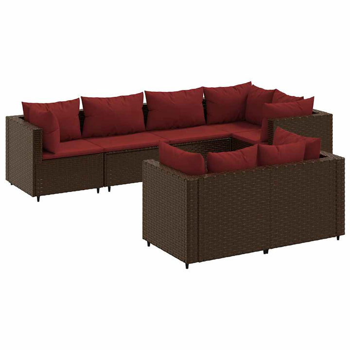 loungesæt til haven 7 dele med hynder polyrattan brun