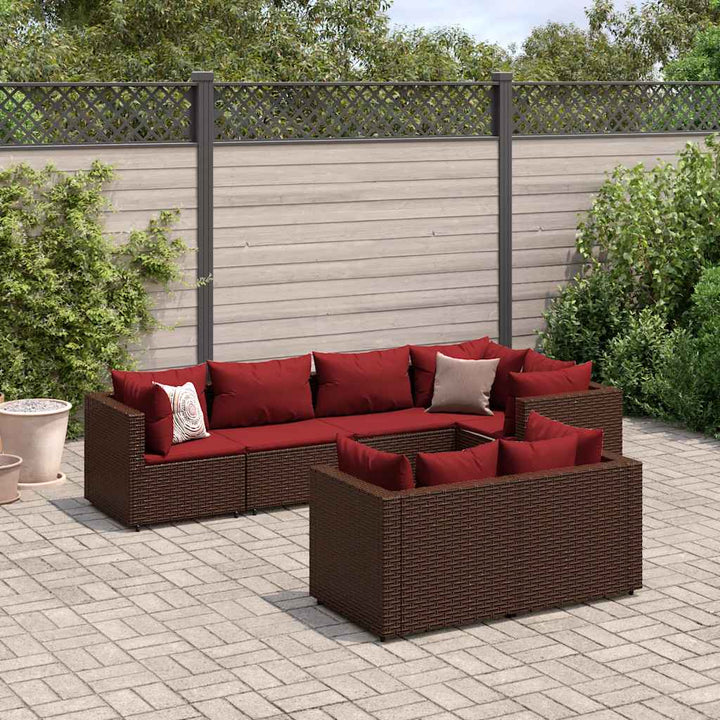 loungesæt til haven 7 dele med hynder polyrattan brun