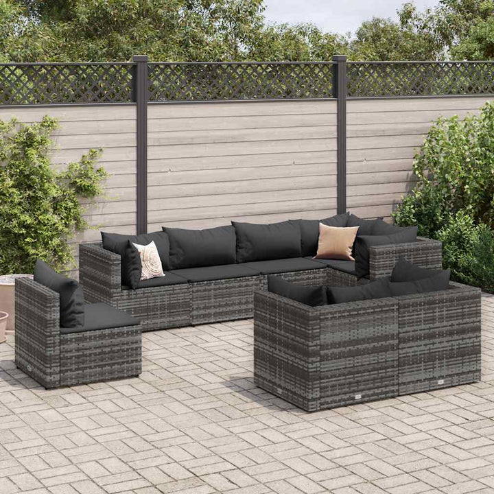 loungesæt til haven 8 dele med hynder polyrattan grå