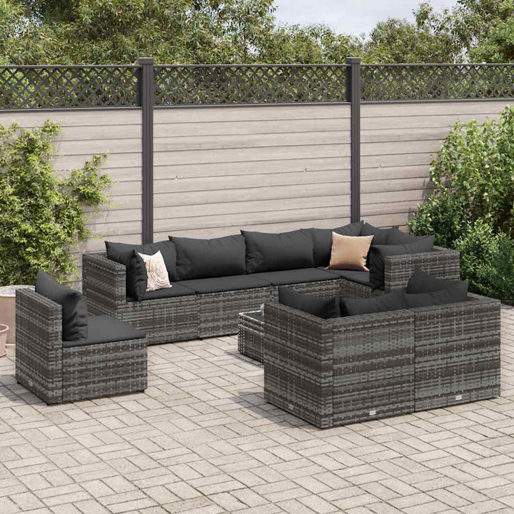 loungesæt til haven 9 dele med hynder polyrattan grå