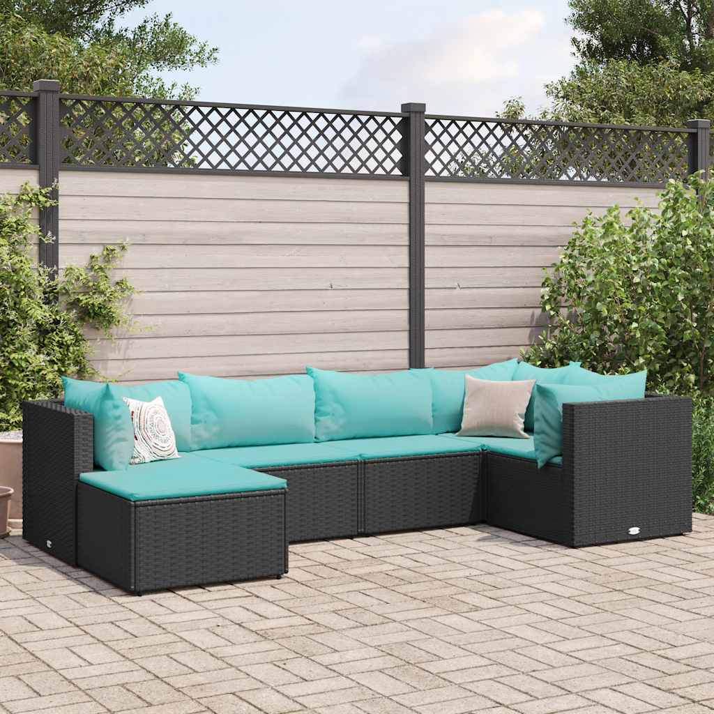loungesæt til haven 6 dele med hynder polyrattan sort