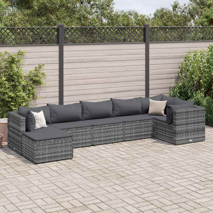 loungesæt til haven 7 dele med hynder polyrattan grå