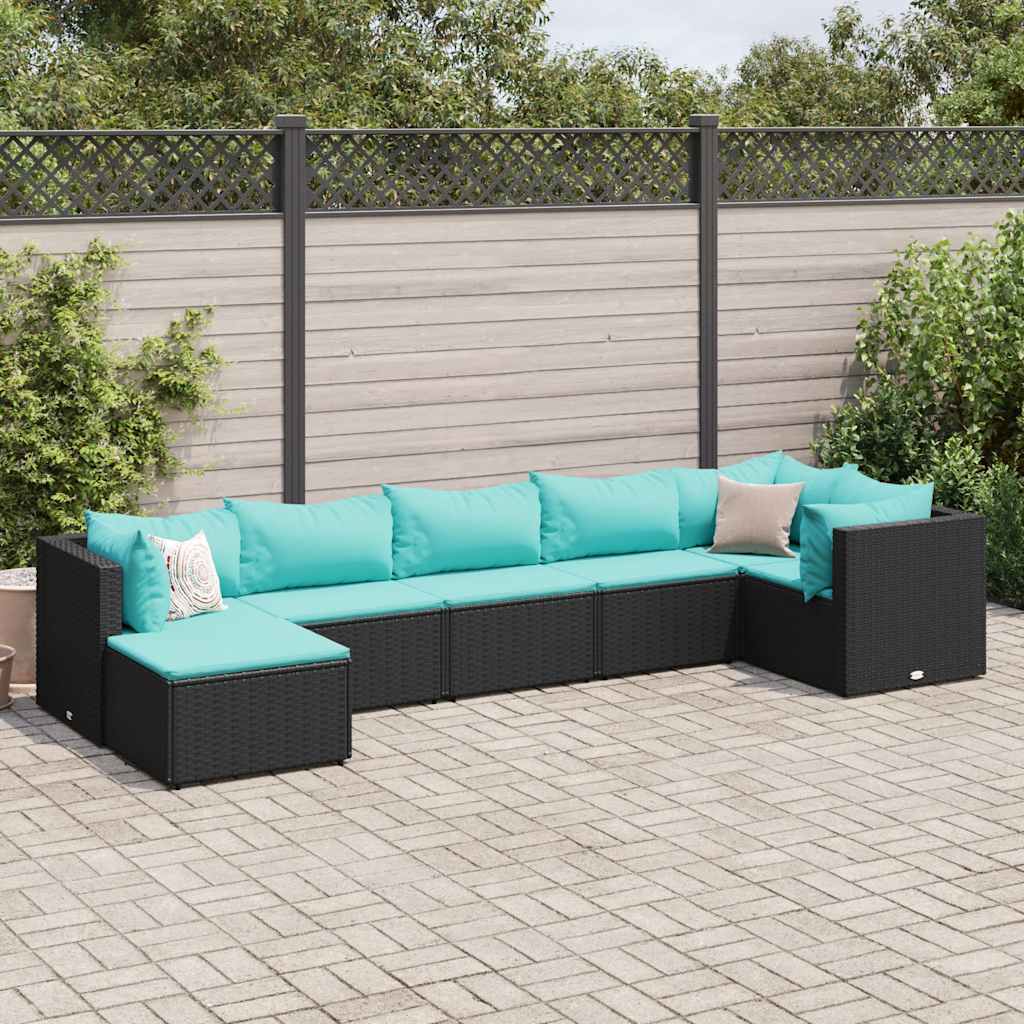 loungesæt til haven 7 dele med hynder polyrattan sort
