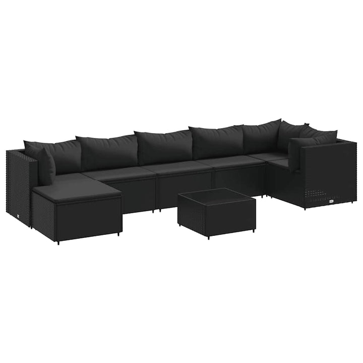 loungesæt til haven 8 dele med hynder polyrattan sort