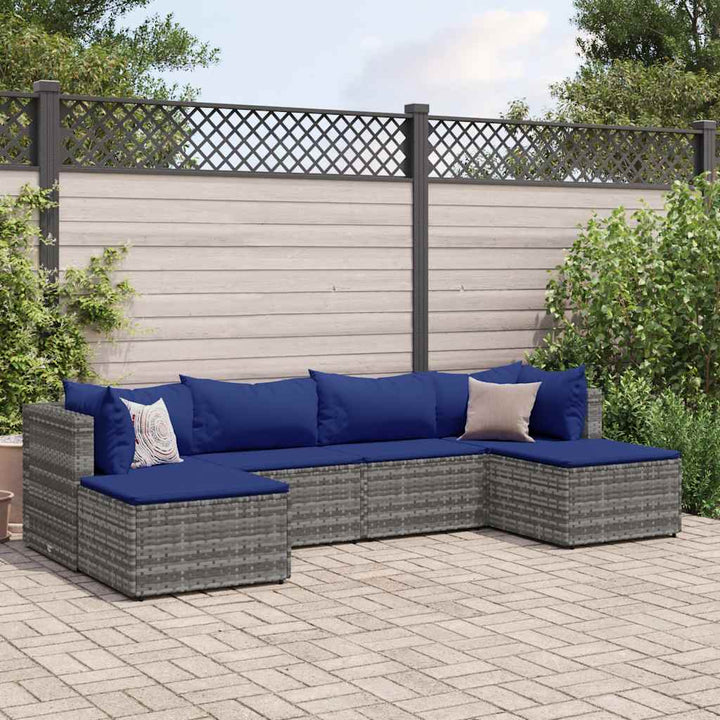 loungesæt til haven 6 dele med hynder polyrattan grå