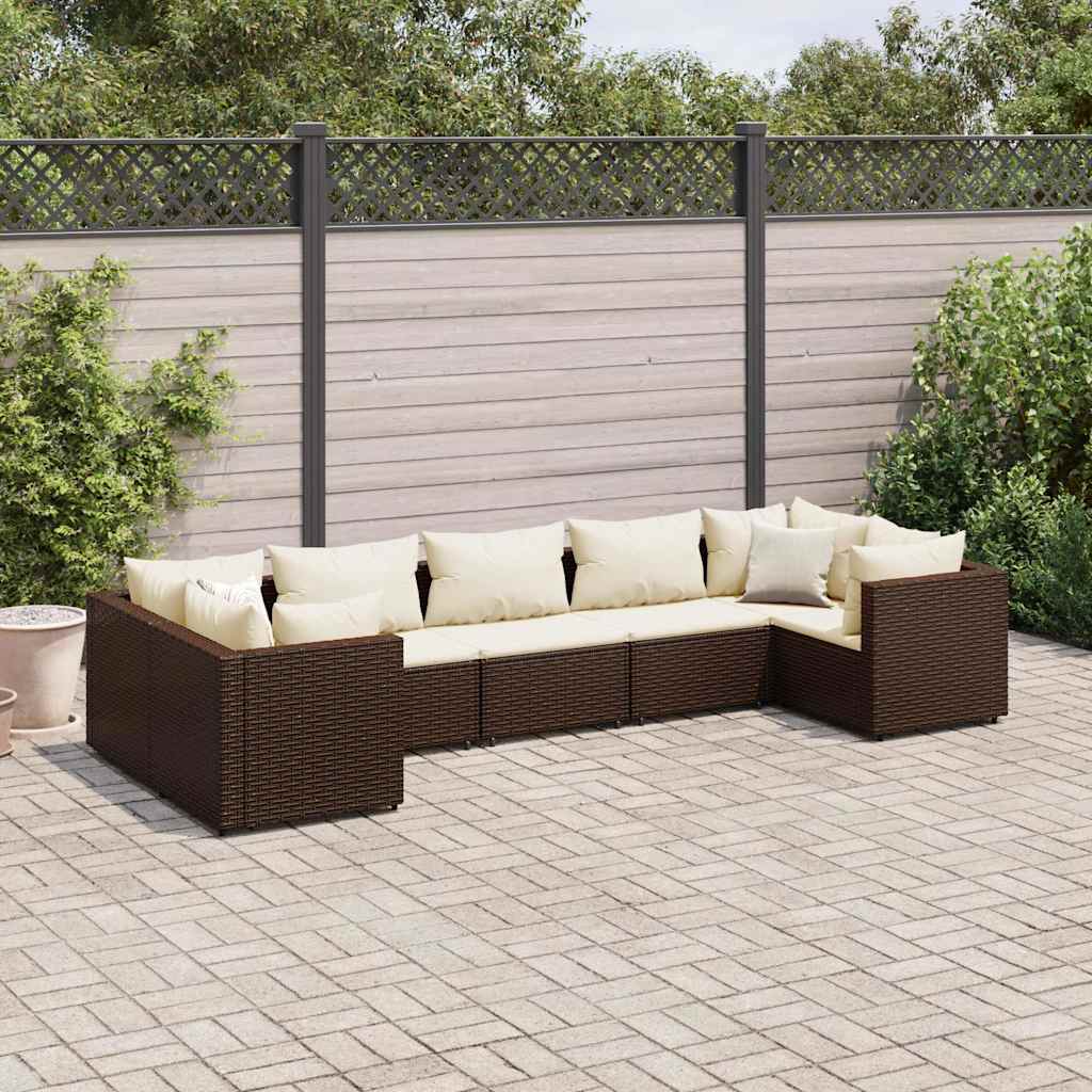 loungesæt til haven 7 dele med hynder polyrattan brun