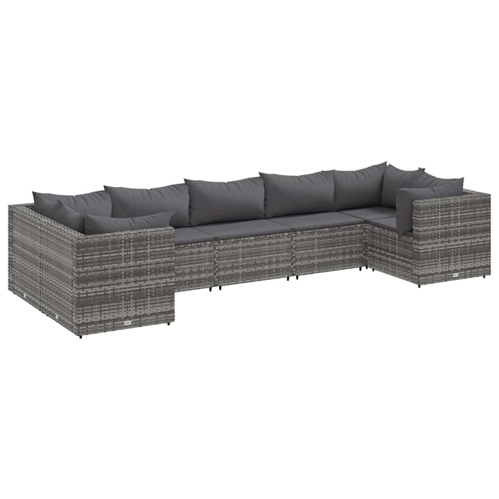 loungesæt til haven 7 dele med hynder polyrattan grå