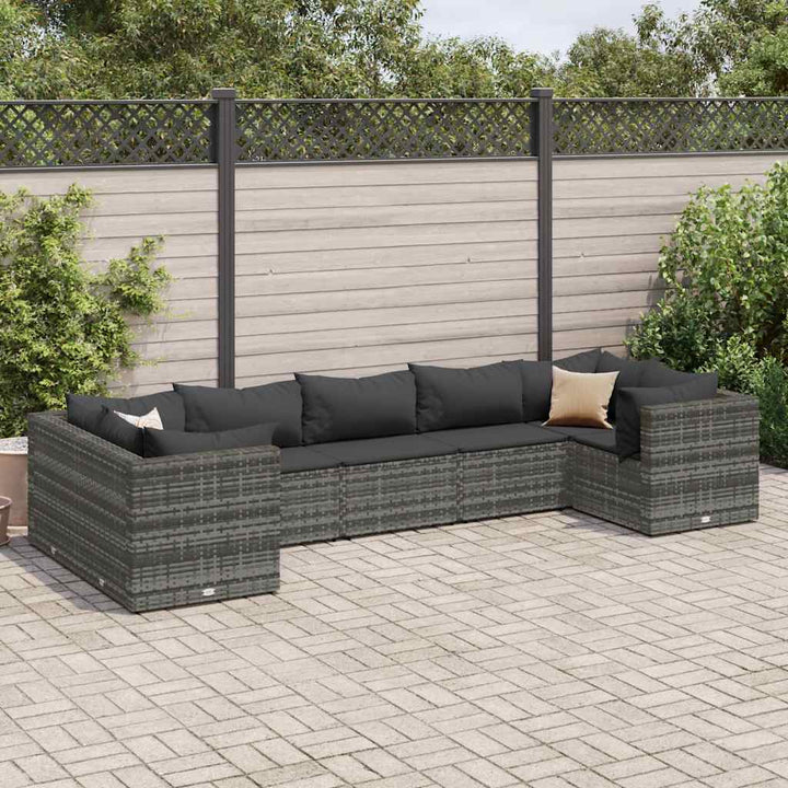 loungesæt til haven 7 dele med hynder polyrattan grå