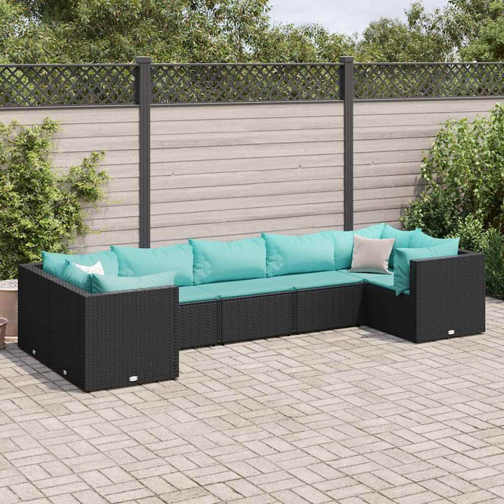 loungesæt til haven 7 dele med hynder polyrattan sort