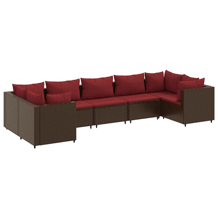 loungesæt til haven 7 dele med hynder polyrattan brun