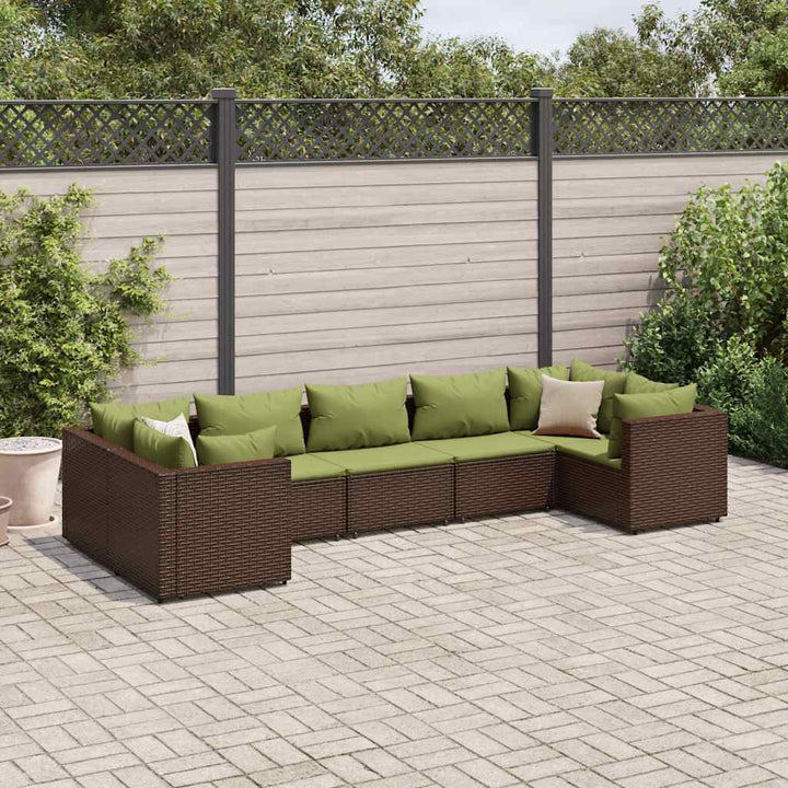 loungesæt til haven 7 dele med hynder polyrattan brun