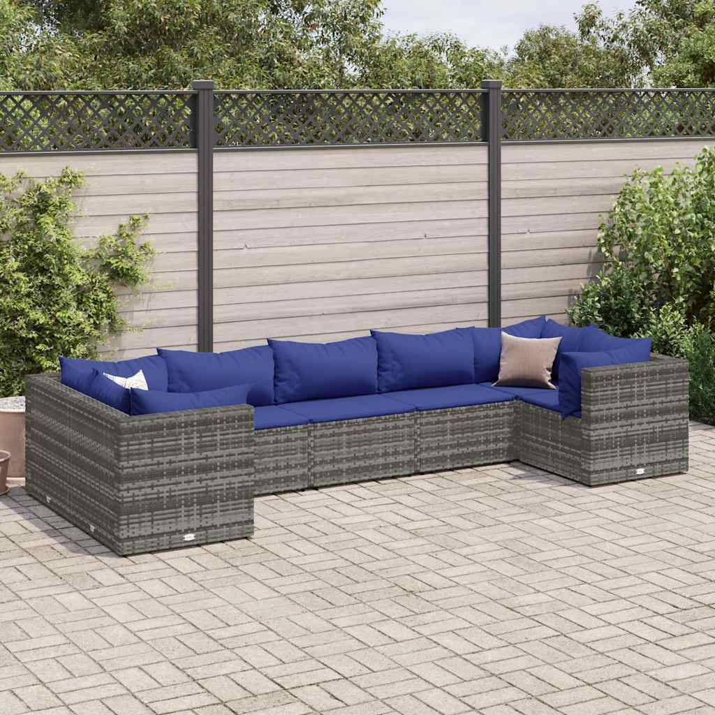 loungesæt til haven 7 dele med hynder polyrattan grå