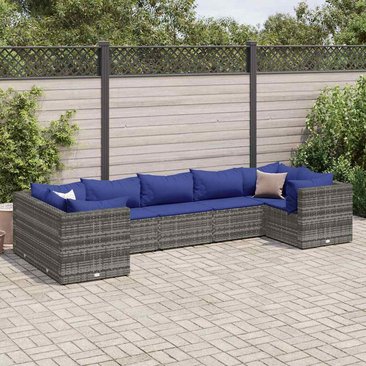 loungesæt til haven 7 dele med hynder polyrattan grå