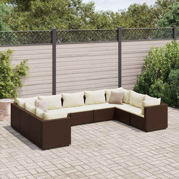 loungesæt til haven 9 dele med hynder polyrattan brun