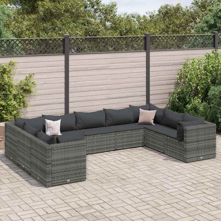 loungesæt til haven 9 dele med hynder polyrattan grå