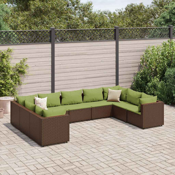 loungesæt til haven 9 dele med hynder polyrattan brun