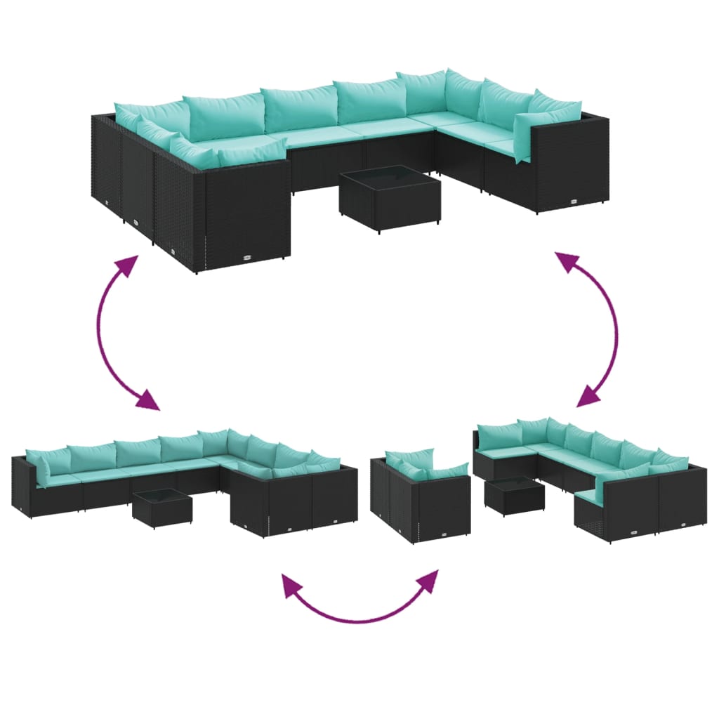 sofasæt til haven 10 dele med hynder polyrattan sort