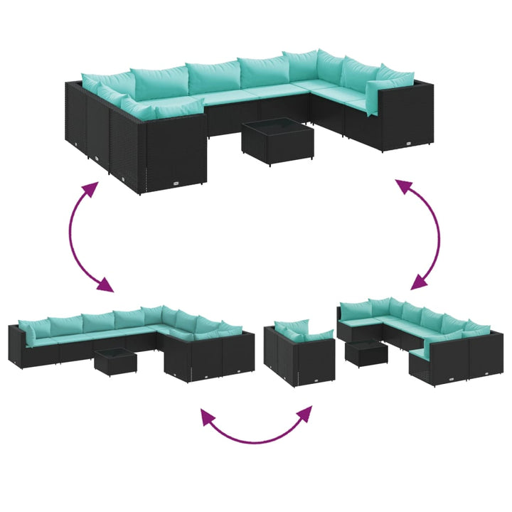 sofasæt til haven 10 dele med hynder polyrattan sort