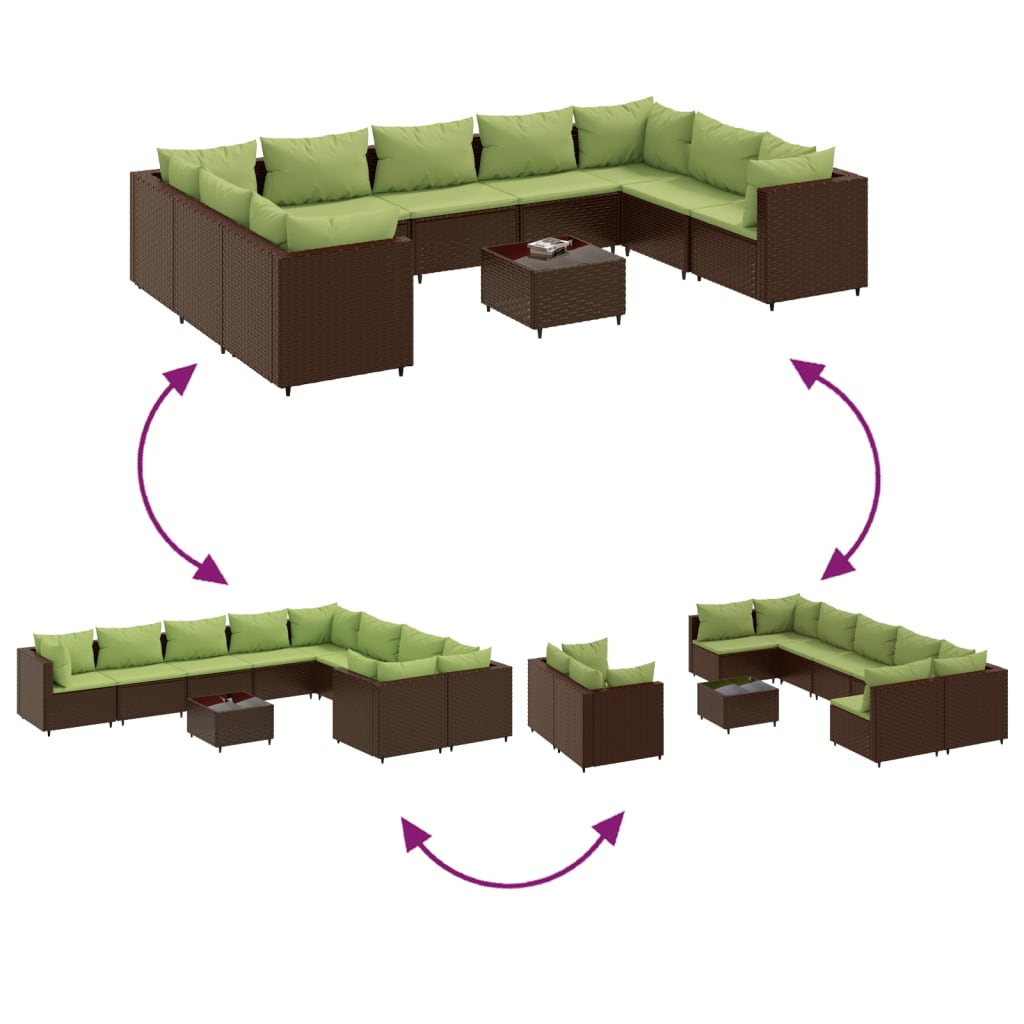 sofasæt til haven 10 dele med hynder polyrattan brun
