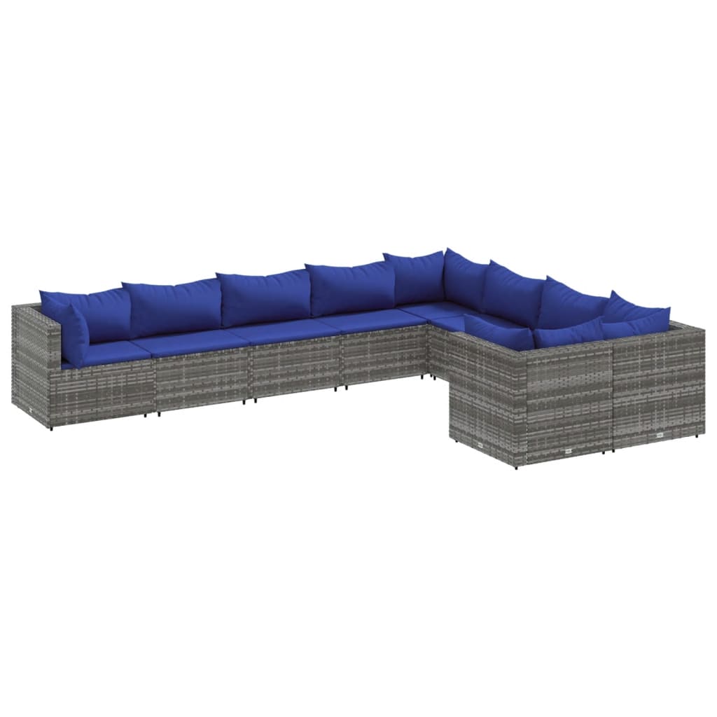 sofasæt til haven 9 dele med hynder polyrattan grå