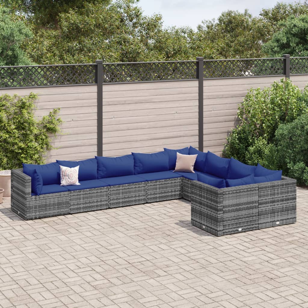 sofasæt til haven 9 dele med hynder polyrattan grå