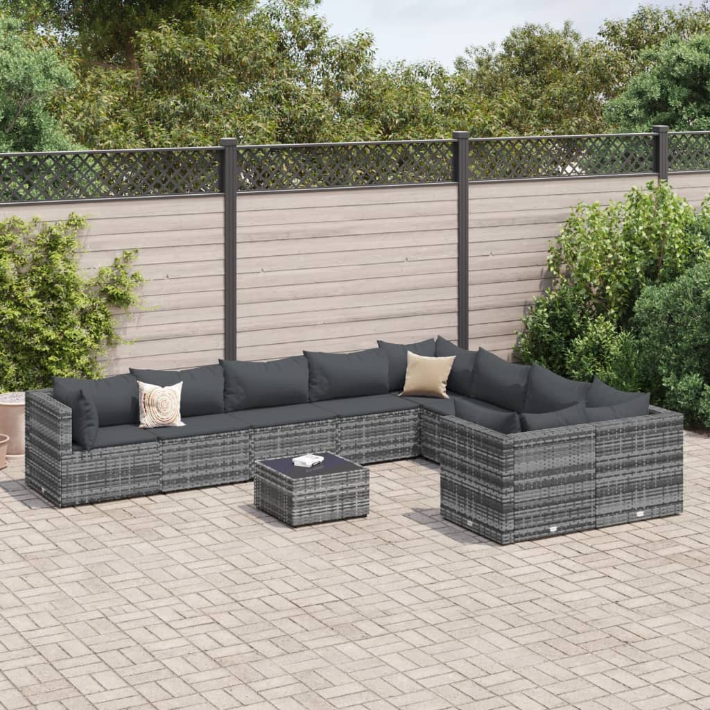 sofasæt til haven 10 dele med hynder polyrattan grå