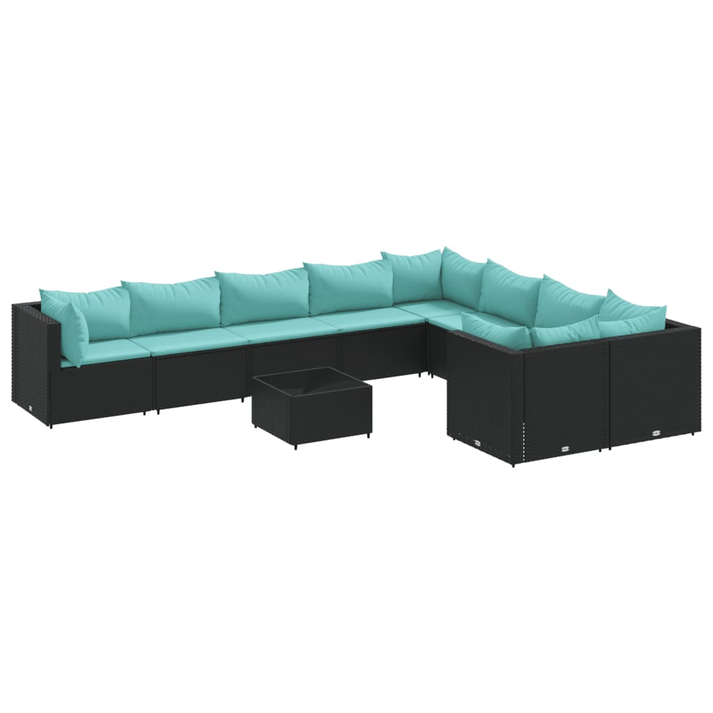 sofasæt til haven 10 dele med hynder polyrattan sort