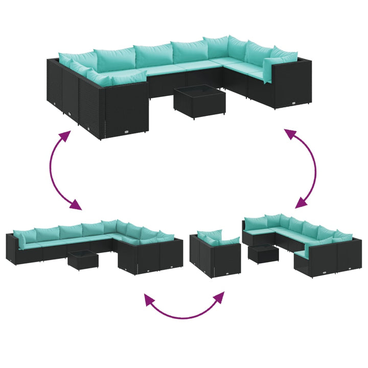 sofasæt til haven 10 dele med hynder polyrattan sort