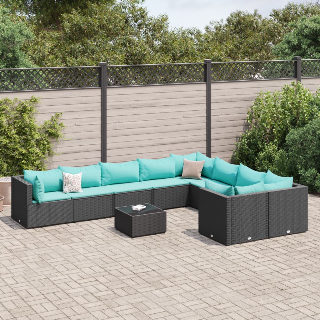 sofasæt til haven 10 dele med hynder polyrattan sort