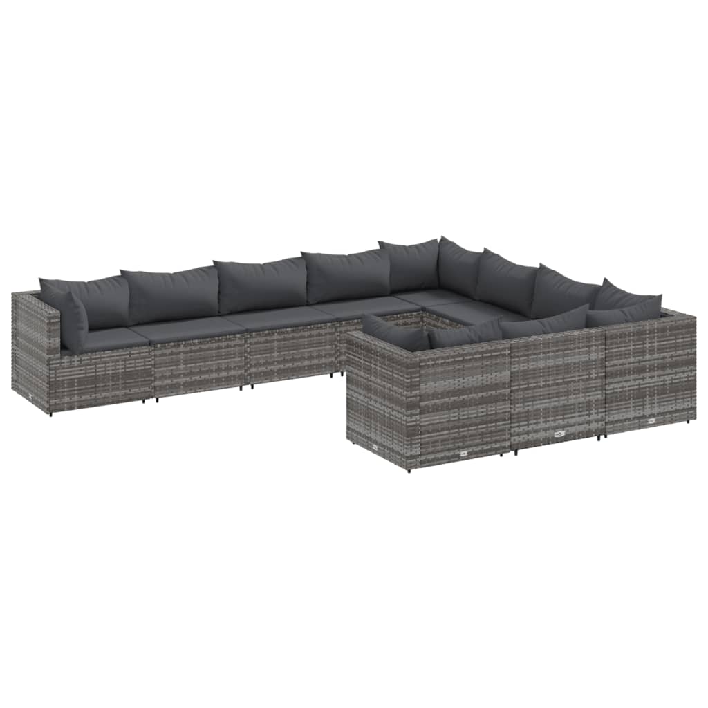 sofasæt til haven 10 dele med hynder polyrattan grå