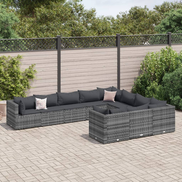 sofasæt til haven 10 dele med hynder polyrattan grå