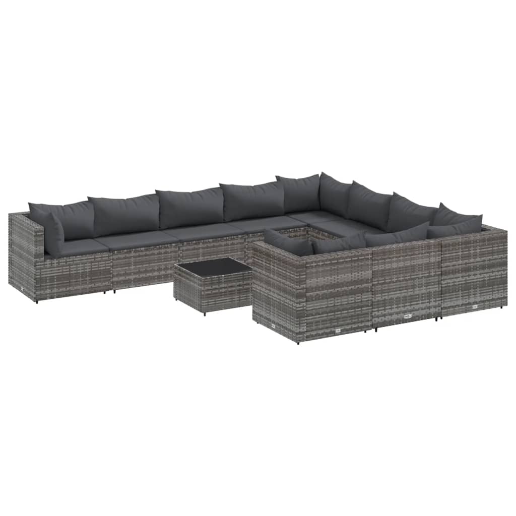 loungesæt til haven 11 dele med hynder polyrattan grå