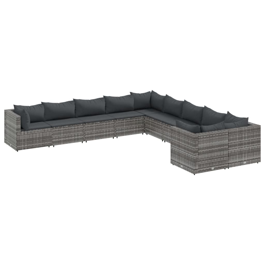 sofasæt til haven 10 dele med hynder polyrattan grå