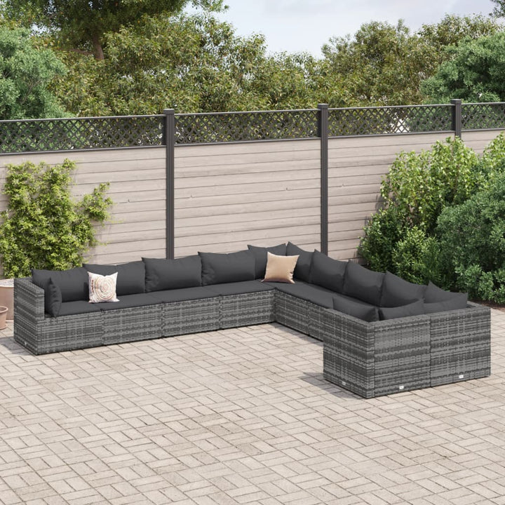 sofasæt til haven 10 dele med hynder polyrattan grå