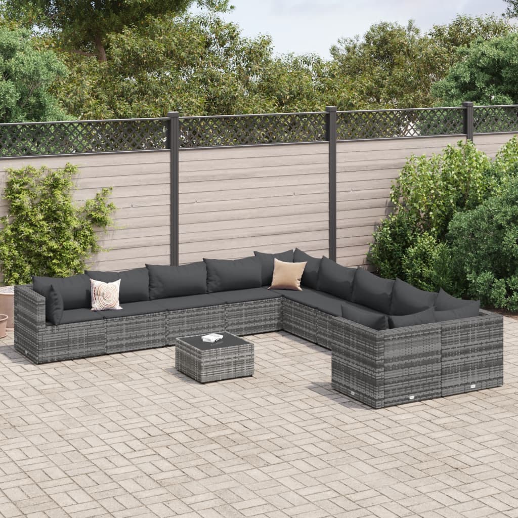 loungesæt til haven 11 dele med hynder polyrattan grå