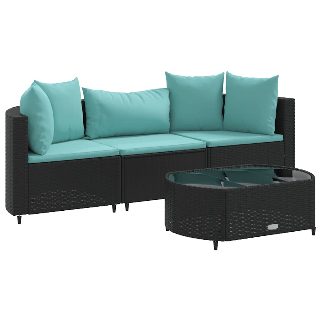 sofasæt til haven 4 dele med hynder polyrattan sort
