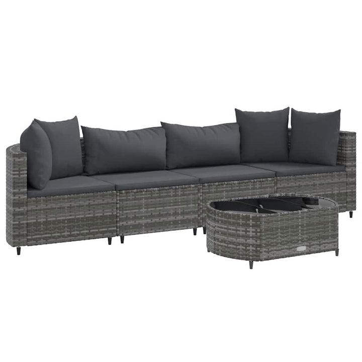 sofasæt 5 dele med hynder polyrattan grå