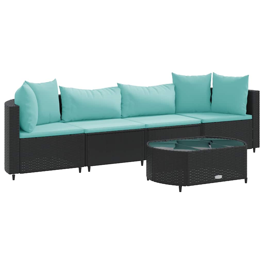 sofasæt til haven 5 dele med hynder polyrattan sort
