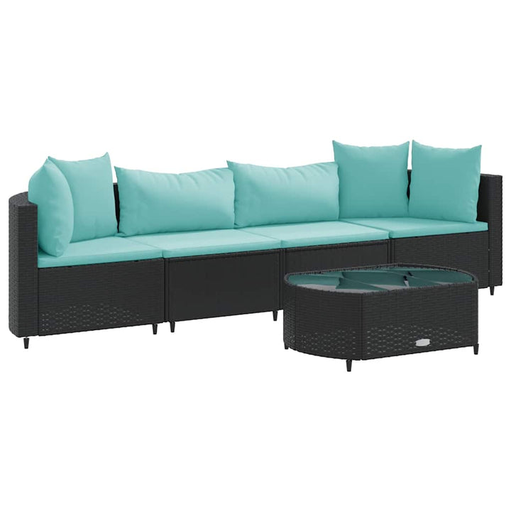 sofasæt til haven 5 dele med hynder polyrattan sort