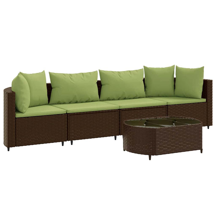 sofasæt til haven 5 dele med hynder polyrattan brun