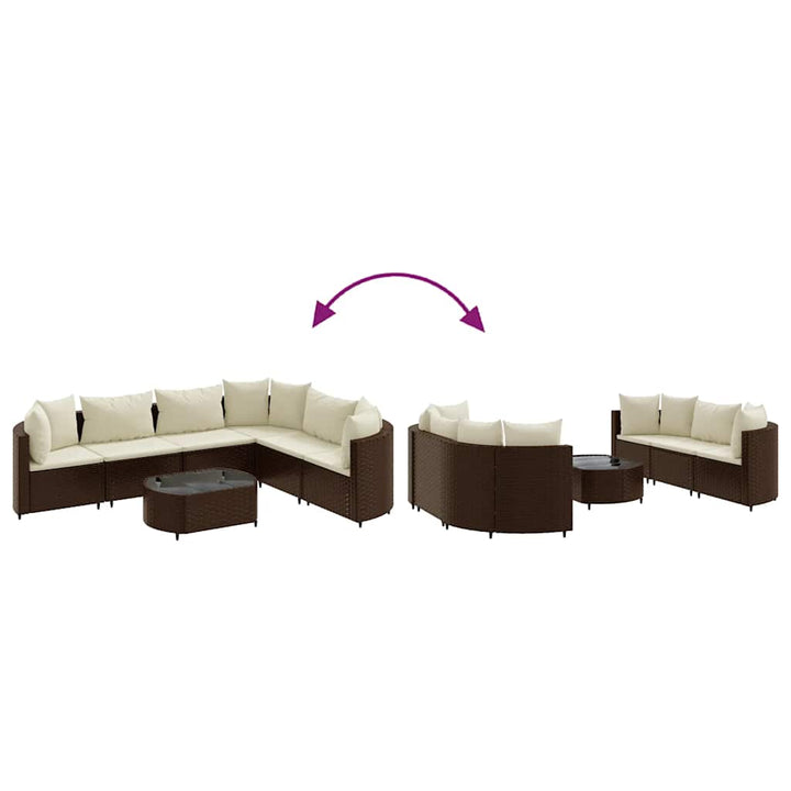 sofasæt til haven 7 dele med hynder polyrattan brun