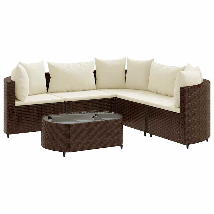 sofasæt til haven 6 dele med hynder polyrattan brun