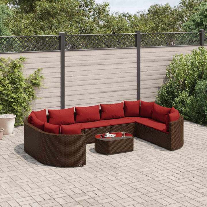 sofasæt til haven 10 dele med hynder polyrattan brun