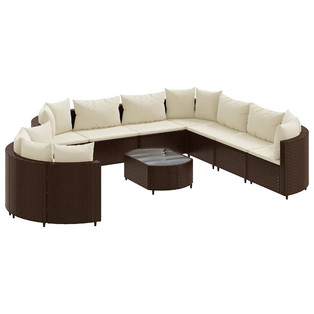 sofasæt til haven 10 dele med hynder polyrattan brun