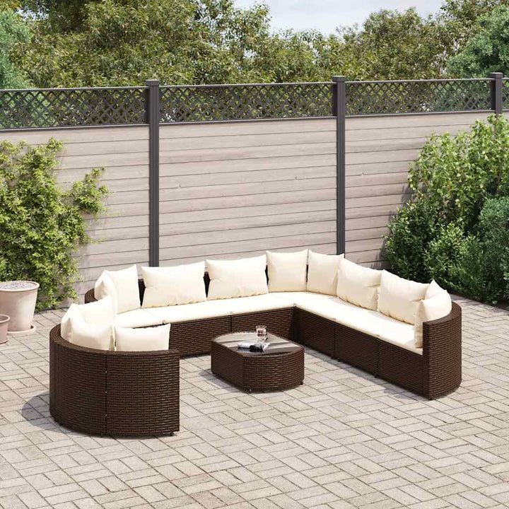 sofasæt til haven 10 dele med hynder polyrattan brun