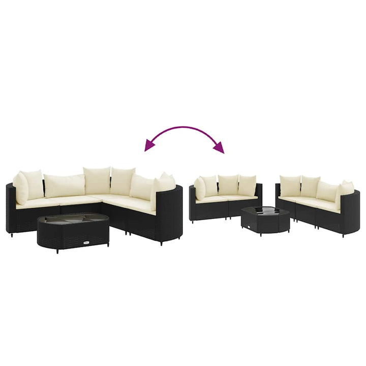 sofasæt til haven 6 dele med hynder polyrattan sort