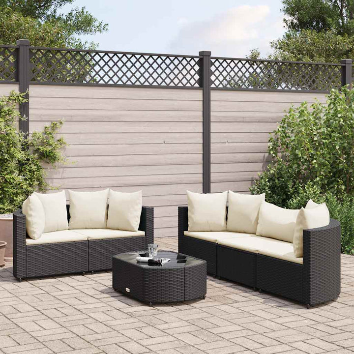 sofasæt til haven 6 dele med hynder polyrattan sort
