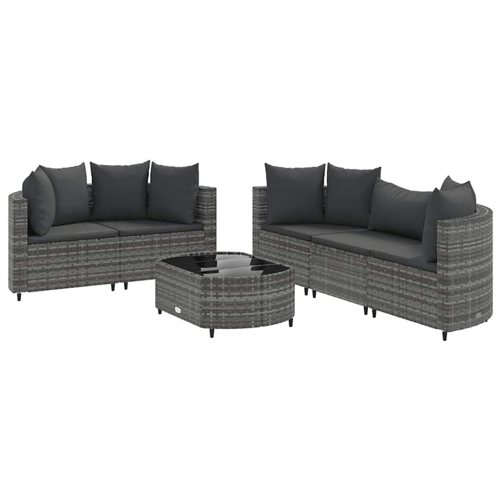 sofasæt til haven 6 dele med hynder polyrattan grå